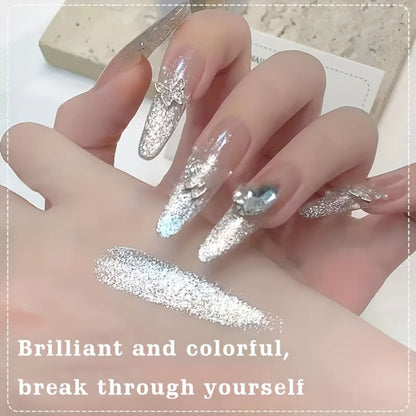 Gel Nail Polish, Shimmer White Glitter, Semi-Permanent LED Polygel, High-Shine Glossy Finish, Explosive