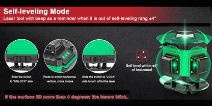 16-Line 4D Laser Level 360° Self-Leveling Cross Line Laser with Rechargeable Battery, Professional Rotary Laser for Construction