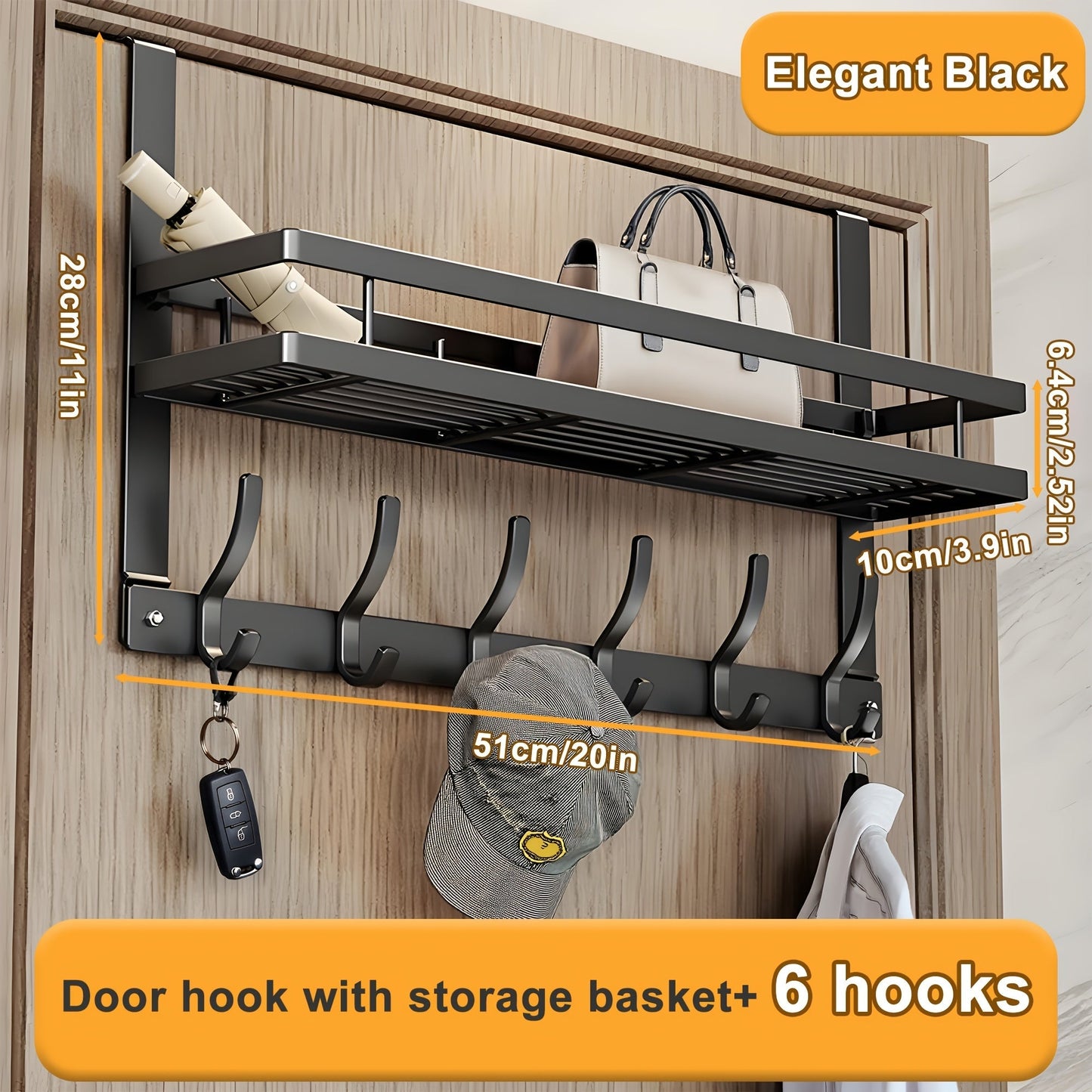 Over Door Hook Rack Metal | No Drill Behind Door Organizer with 5 6 8 Hooks for Clothes Bags Keys Towels – Space-Saving Wall Mount Storage