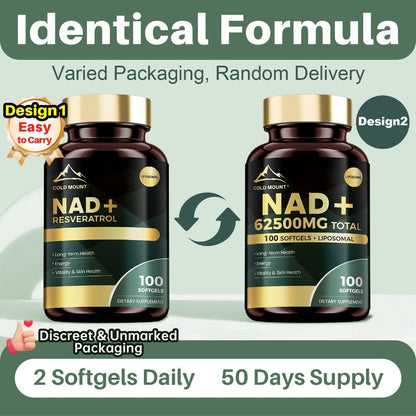 NAD+ Supplement 62500mg with Nicotinamide Riboside & Trans-Resveratrol, Healthy Aging, Brain Health