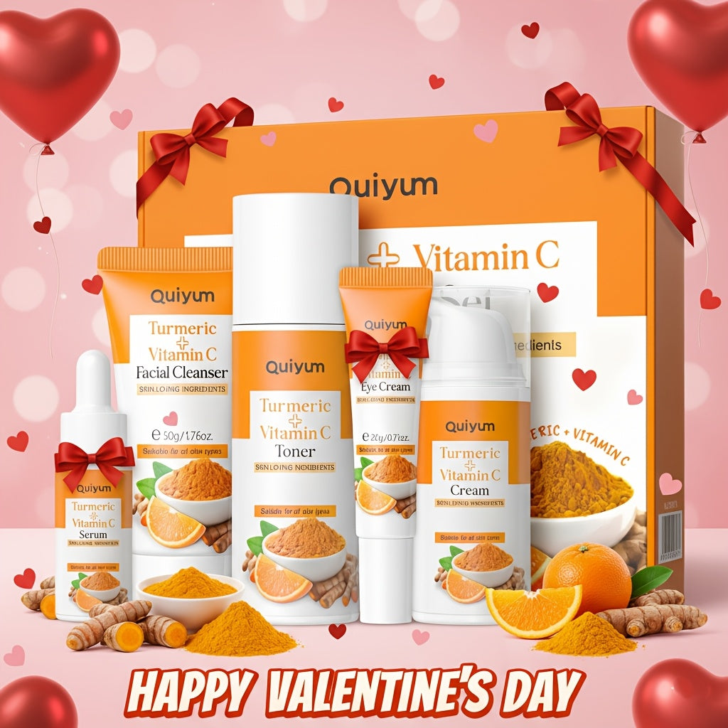Skincare Set with Quiyum Label, 5-Piece Turmeric Vitamin C or 6-Piece Vitamin C Routine Options