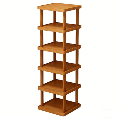 Shoe Rack Bamboo Vertical Organizer with 6-Tier or 9-Tier Brown Wood-Grain Freestanding Options