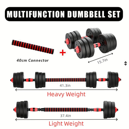 44-Pound Adjustable Dumbbell and Barbell Set with Black Round Plates, Connecting Rod and Double Lock Nuts