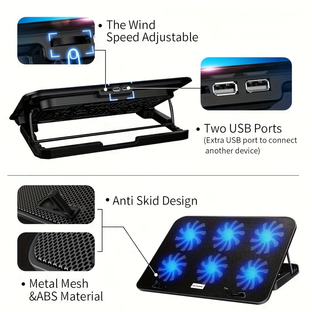 Laptop Cooling Pad ICE COOREL 6 Fans 12-17.3 Inch 5 Adjustable Heights 2 USB Ports RGB Gaming for an Everyday Personal Care Routine
