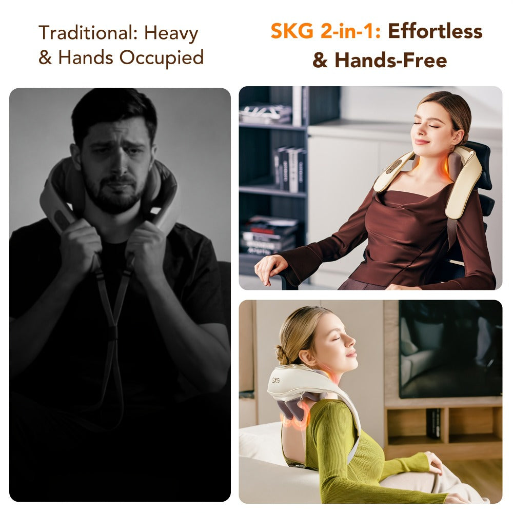 Wearable Neck & Shoulder Massager with Heat, 6D Bionic Hand Kneading Trapezius Massager, 9 Modes 3 Intensities 40-45°C Heat