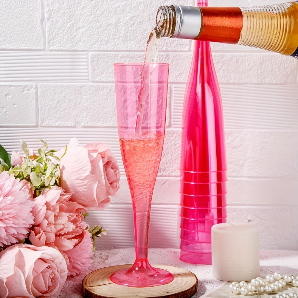 Pink 4.5-Ounce Stemmed Party Flutes in 25- or 50-Piece Packs for Toasts and Event Table Settings