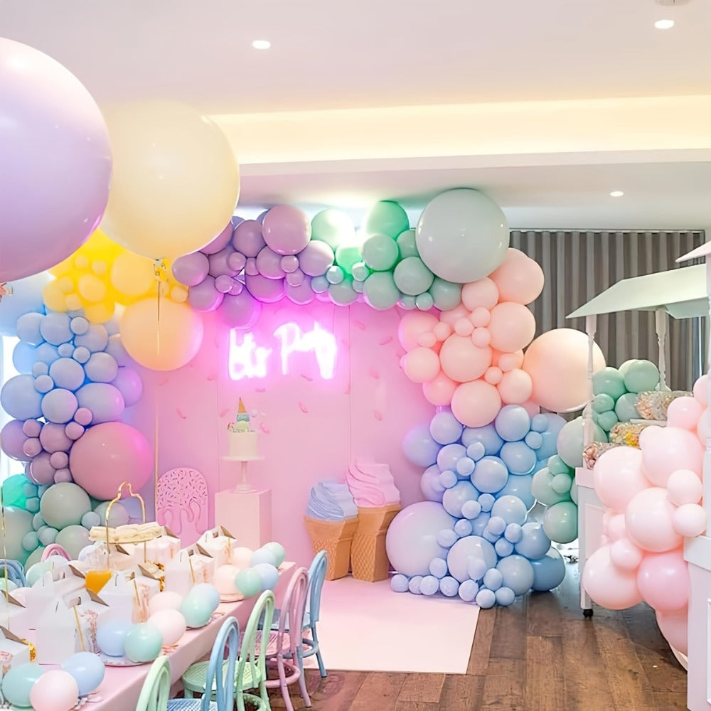 Pastel Balloon Set 370pcs, 10 & 5 Inch Macaron Latex Balloons with Wreath Kit for Birthday Party