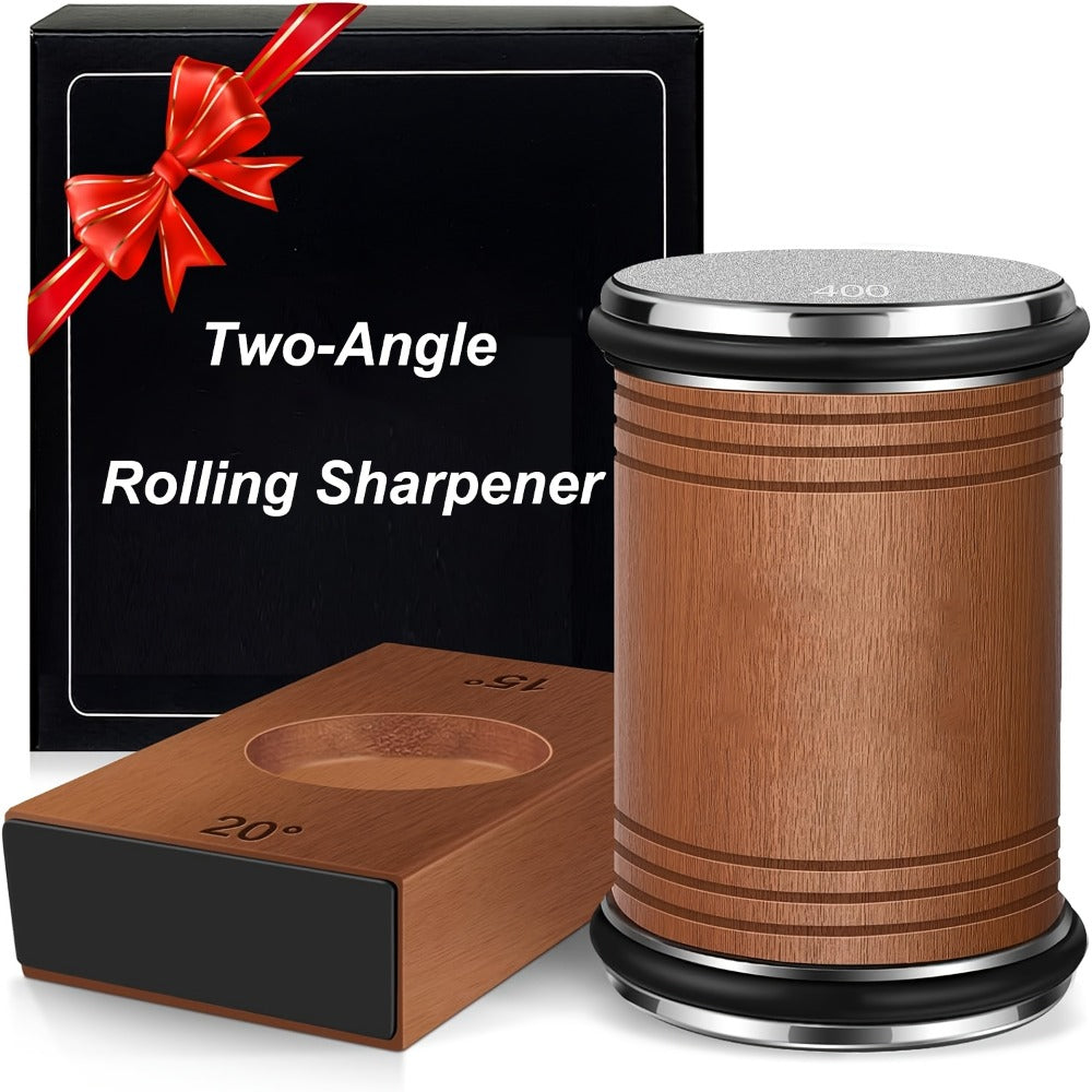 Rolling Knife Sharpener with Two-Angle or Five-Sided Magnetic Base Options in Wood Finish Design