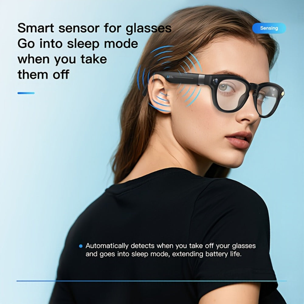 Smart Glasses 16GB Video Recording Eyewear with Source-Listed 4K Camera, Open-Ear Audio and Black Frame