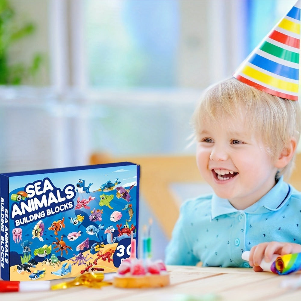 Ocean Mini Building Blocks 30-Pack Party Favors for Kids, Marine-Themed Mini Brick Sets for Birthday Goodie Bags