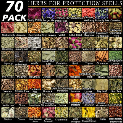 Witchcraft Supplies Herbs Kit 70 Pcs - Dried Flowers & Healing Herbs for Wicca Pagan Rituals, Magic Spell Casting