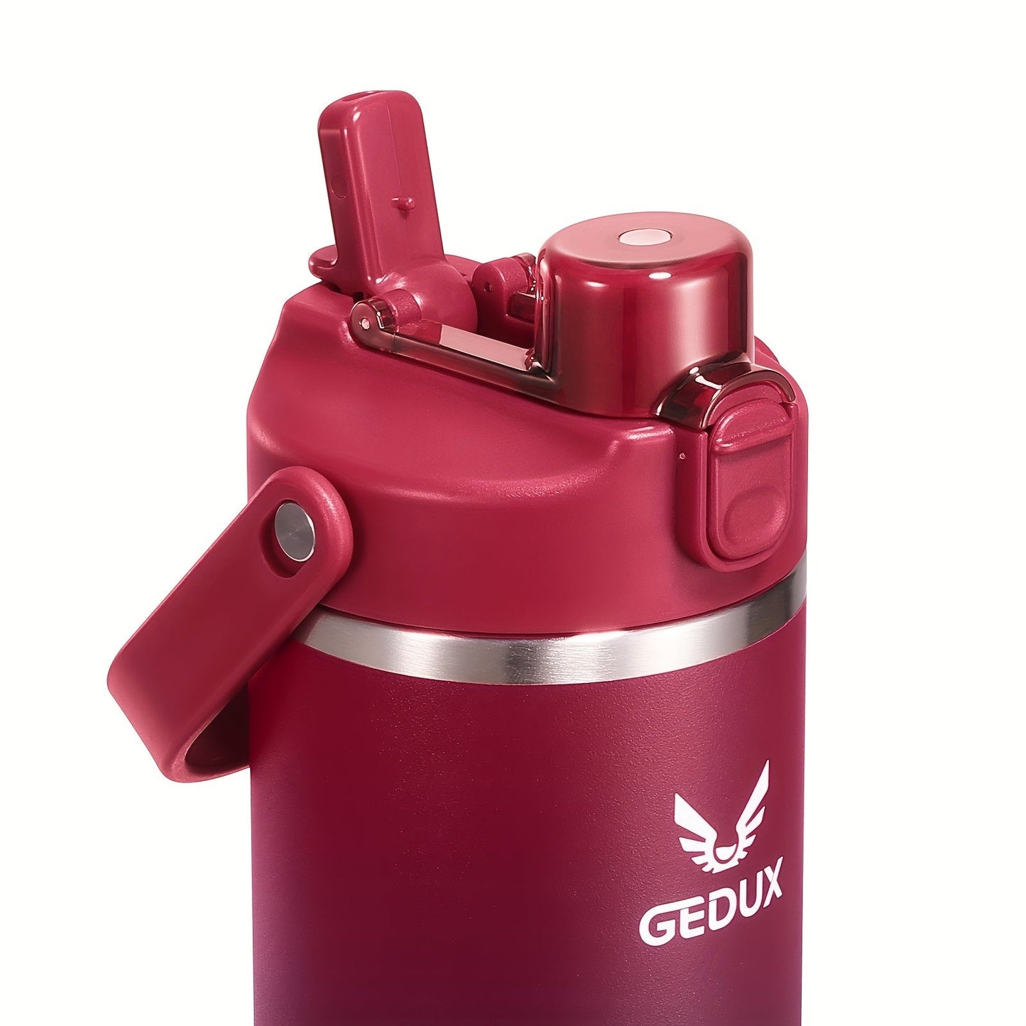 Handled Stainless Steel Tumbler with Flip Straw and Chug Lid, Silicone Boot, Pink or Black-Red Finish