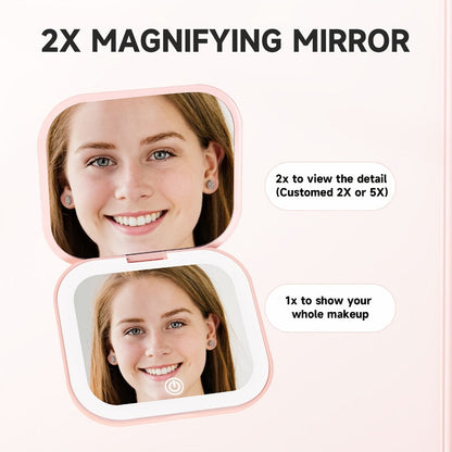 Cute Animal LED Makeup Mirror Foldable Double-Sided 3 Brightness Settings – USB Rechargeable, for Makeup, Travel and Everyday Vanity Use