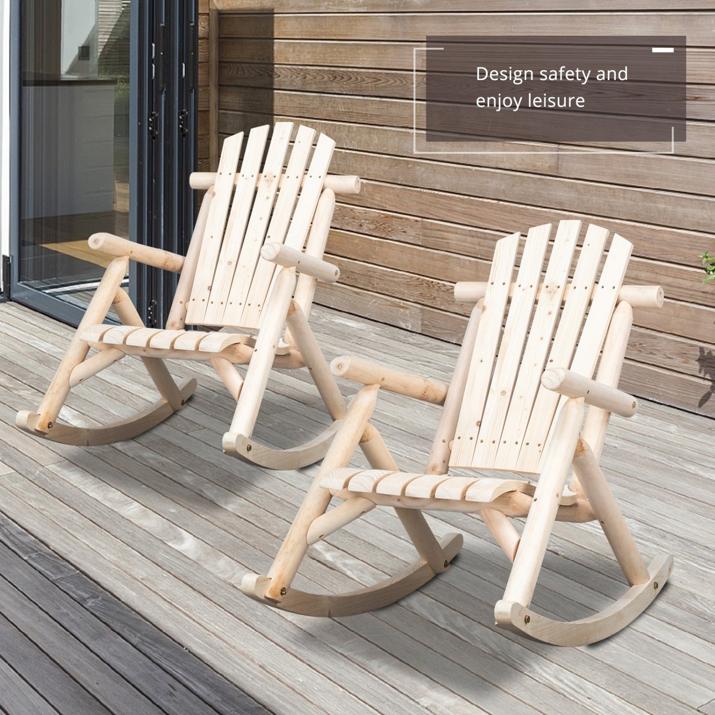 Patio Cedar Rocking Chair 26" Fan-Shaped Backrest Outdoor Rocker for Garden Poolside Patio
