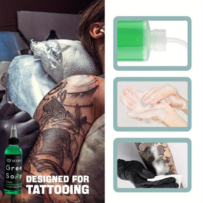 Tattoo Green Soap Cleaning Kit Neebol 8.5oz Concentrated Soap Squeeze Bottle Moisturizing Balm Cream Lint-Free Wipes Complete Skin Care Set