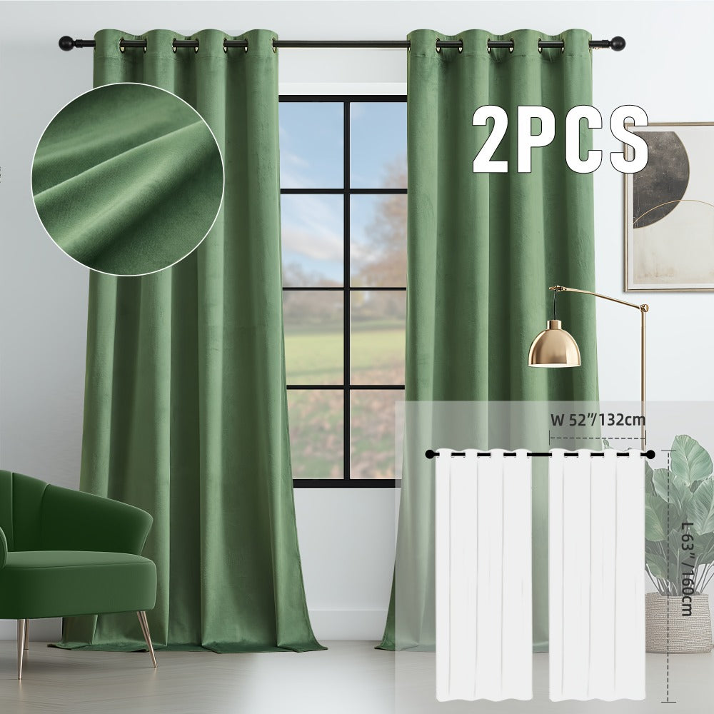 Velvet Room Darkening Curtains 2 Panels, Grommet Top Thermal Insulated Soundproof Blackout Curtains for Living Room Bedroom