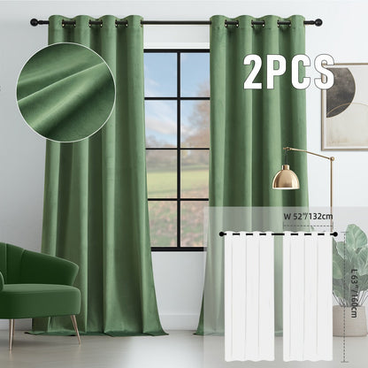 Velvet Room Darkening Curtains 2 Panels, Grommet Top Thermal Insulated Soundproof Blackout Curtains for Living Room Bedroom