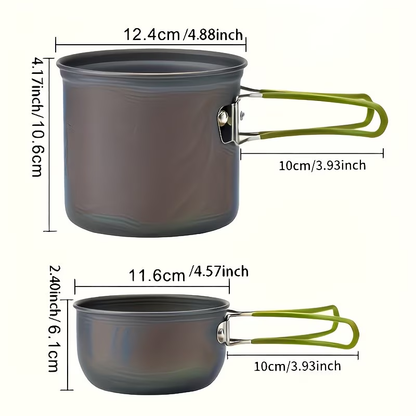 Portable Camping Cookware Set with Double Pot & Utensils – Lightweight Open Fire Cooking Kit with Forks Knives Spoons