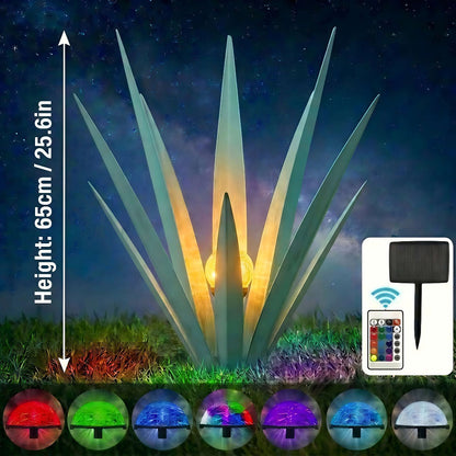 Solar Powered Agave Metal Sculpture Garden Statue – Hand-Painted Rustic Agave Figurine with LED Light & Remote Control