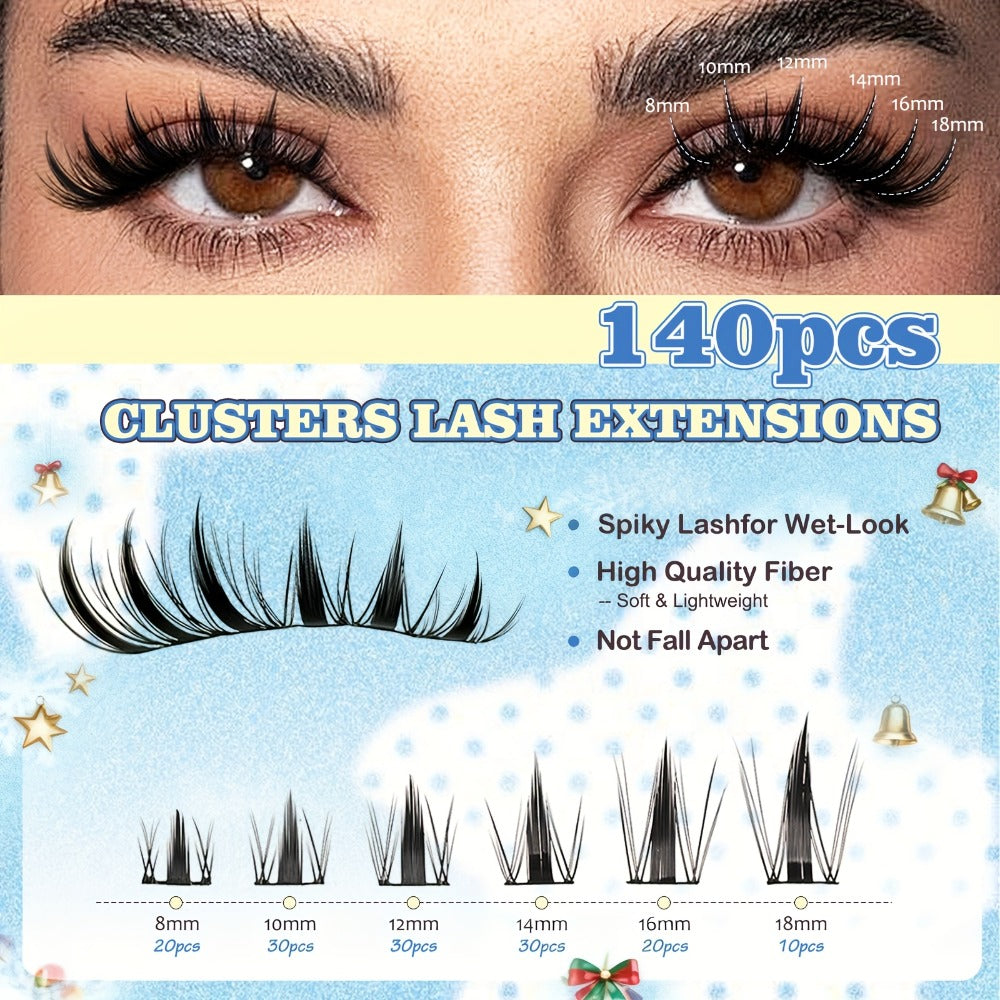 Spiky Wet-Look Fairy Lash Clusters Kit – Manga Anime C Curl Individual Spike Eyelash Extensions 8mm-18mm Mixed Length
