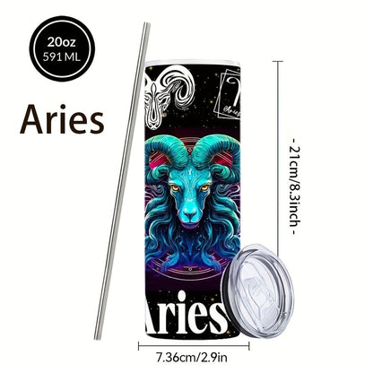 Insulated Tumbler 20oz Zodiac Horoscope 304 Stainless Steel with Lid, Straw and 12 Sign Choices