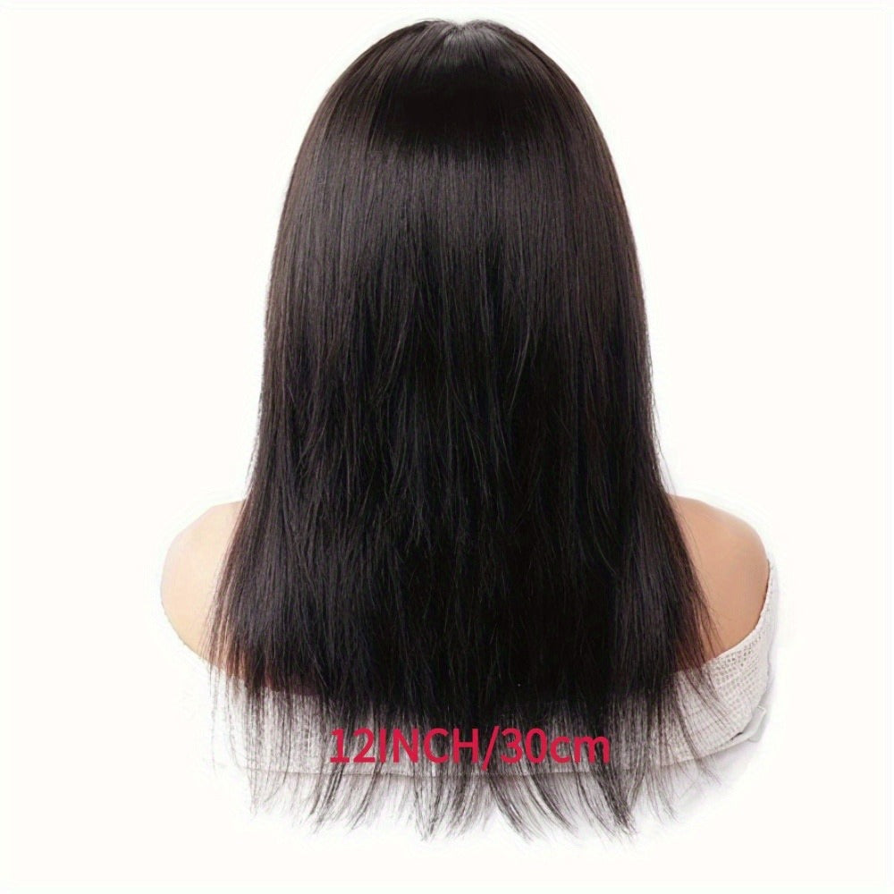 Glueless Straight Human Hair Wig 4x4 Lace Closure Pre-Plucked Natural Hairline Versatile Parting Natural Black 12-28 Inch Women No Glue
