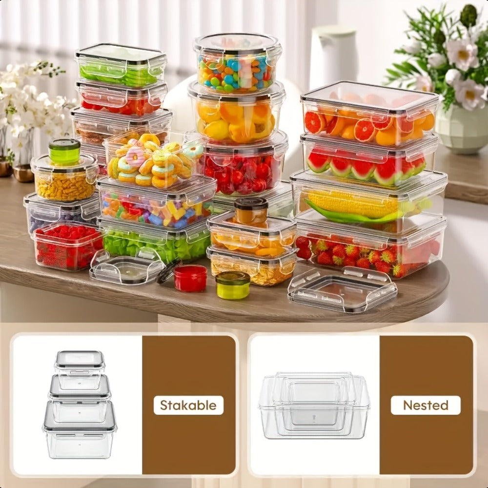 Food Storage Containers with Lids, 10- or 40-Piece PP Set with Easy-Snap Lids, Labels and Markers in Two Colors