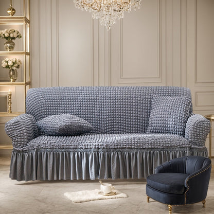 Sofa Cover High-Elasticity Seersucker Skirt Slipcover with Drawstring for 1 to 4-Seater Sofas in Eight Colors