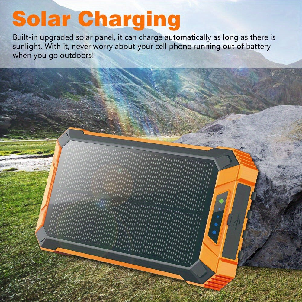 Solar Power Bank 40000mAh with Built-in 4 Cables & 15W Wireless Charging – 6 Outputs 3 Inputs Dual LED Flashlight Portable Charger
