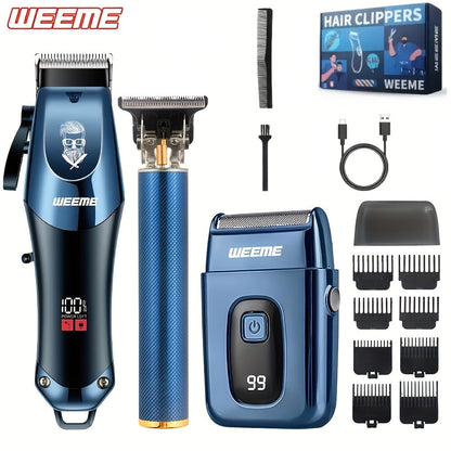 Hair Clippers & Trimmers WEEME Two- or Three-Piece Set with T-Blade, Foil Shaver, USB Charging and Color Options