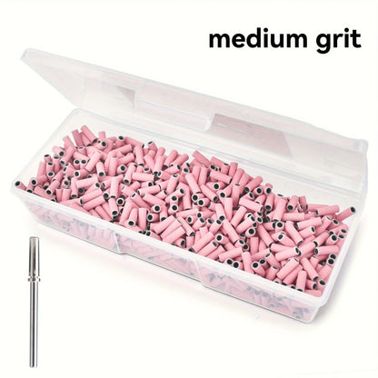 Nail Sanding Bands 1000 Pack with Mandrel Bit – Coarse Medium Fine Grit 3mm Nail Drill Bits for Acrylic Removal