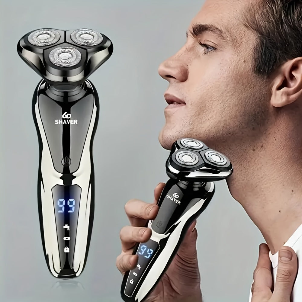 Electric Shaver for Men 3-in-1 Cordless Rechargeable 360° Floating Rotary – Beard Trimmer, Nose Hair Trimmer & Face Shaver with LED Display