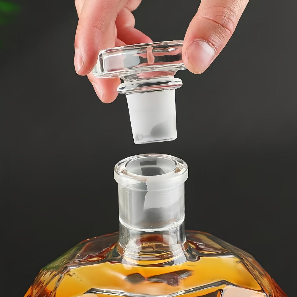 Whiskey Decanter Set with 2 Diamond Glasses & Wooden Rack, Brick Stone Design, Bourbon Rum Vodka Tequila Gift Set for Men Home Bar
