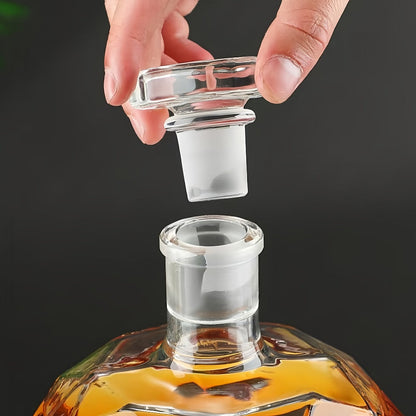 Whiskey Decanter Set with 2 Diamond Glasses & Wooden Rack, Brick Stone Design, Bourbon Rum Vodka Tequila Gift Set for Men Home Bar