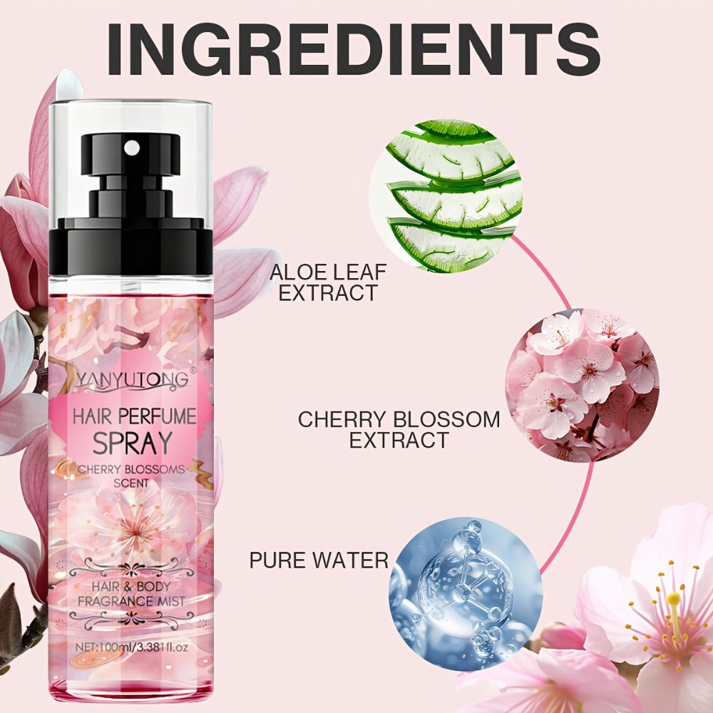 Hair Perfume Mist Cherry Blossom Scent 100ml - Fragrance Non-Greasy No-Wash Aromatic Hair for Bath Time, Home Spa and Personal Care