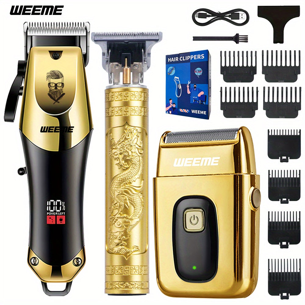 Hair Clipper WEEME One-, Two- or Three-Piece Grooming Sets with LCD Displays, USB Charging and Four Options