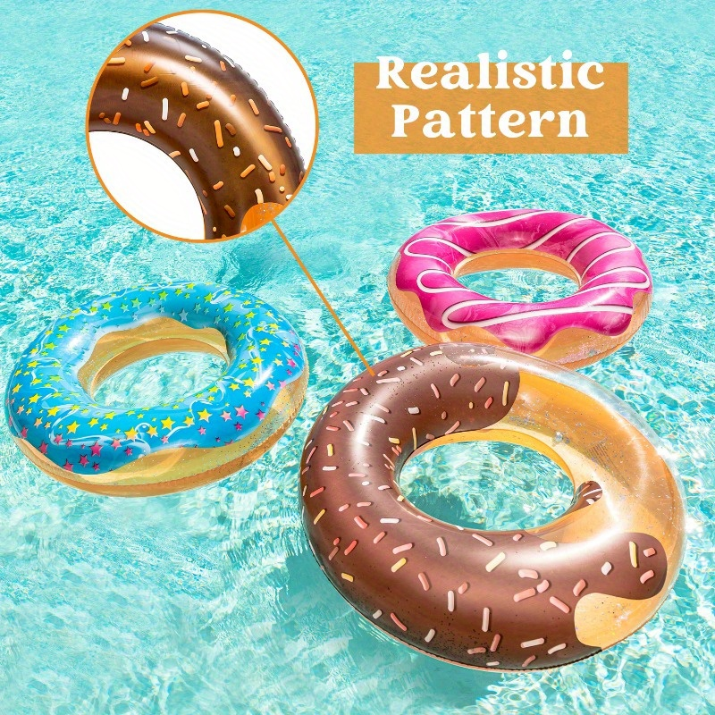Pool Float Donut Ring Three-Pack with Glitter-Style Strawberry, Chocolate and Mint Designs, 32.5-Inch Diameter