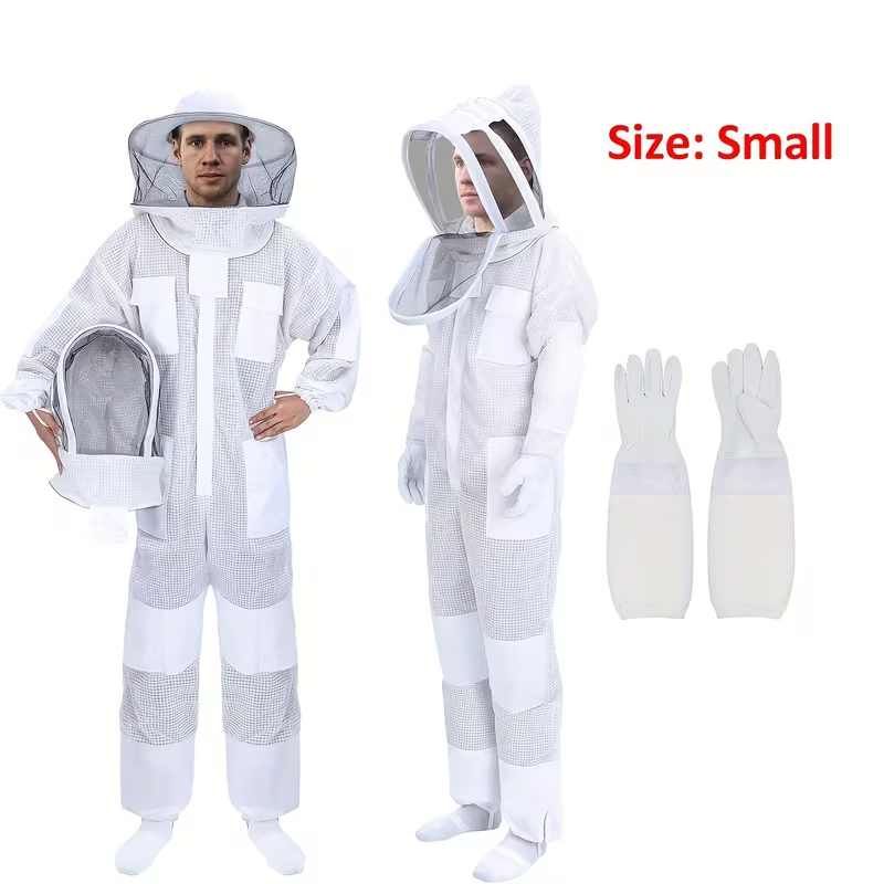 Beekeeping Suit Triple Layer Sting-Resistant Gloves 2 Veils S-3XL for Garden, Patio and Yard Use