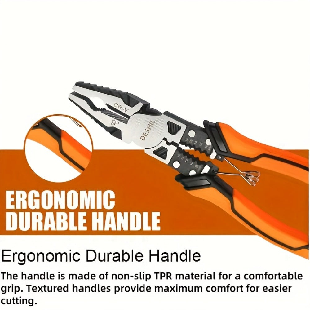 Pliers Set 9-in-1 Multi-Function Industrial Grade, 8.5" Lineman Pliers, 8.5" Long Nose Pliers, 8" Diagonal Side Cutters