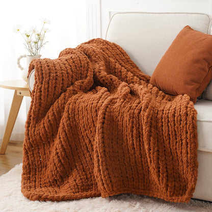 Chunky Chenille Cable Knit Throw Blanket, 350-400gsm Crochet Throw for Sofa, Bed & Couch, Vintage Patchwork