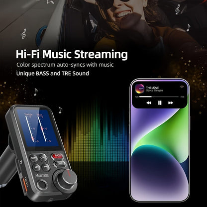 Car FM Bluetooth Transmitter with 1.8" Color Screen – 18W Fast Car Charger, Hands-Free Calls, Music Streaming, FM Modulator