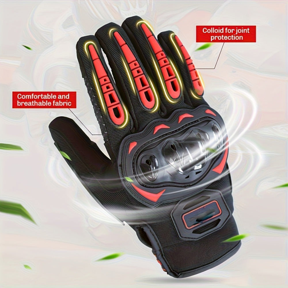 Full-Finger Motorcycle Gloves with Dome Knuckle Shell, Dotted Palms, Black or Red in M to XXL