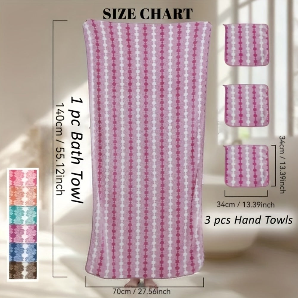 Bath Towels Set 4 Piece 300GSM Soft Towels in Orange, Green, Blue, Purple or Pink for Home and Guest Use