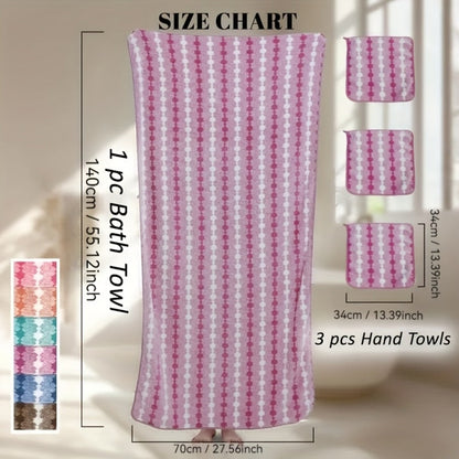 Bath Towels Set 4 Piece 300GSM Soft Towels in Orange, Green, Blue, Purple or Pink for Home and Guest Use