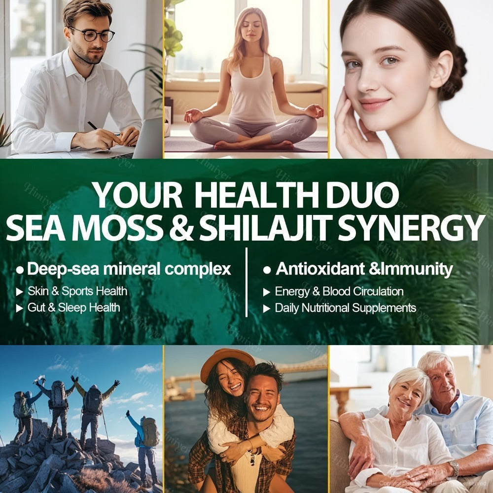Dietary Supplement Six-Bottle Bundle with Himiyer Label, Sea Moss and Shilajit 60-Capsule Formulas