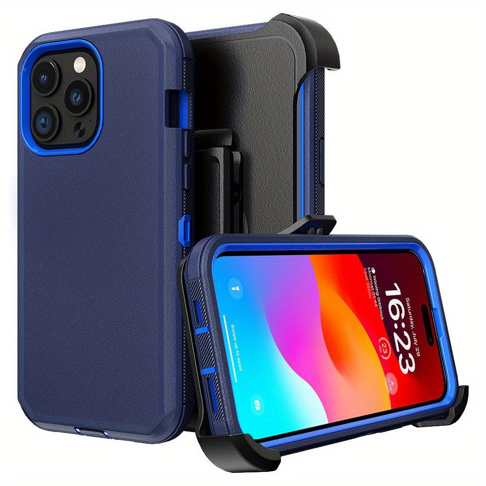 Phone Case Dual-Layer TPU and PC Cover with Rotating Belt Clip Holster for Black iPhone 15 Configuration