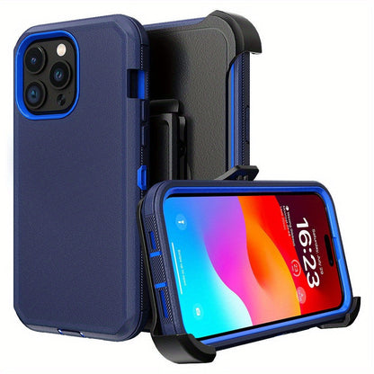 Phone Case Dual-Layer TPU and PC Cover with Rotating Belt Clip Holster for Black iPhone 15 Configuration