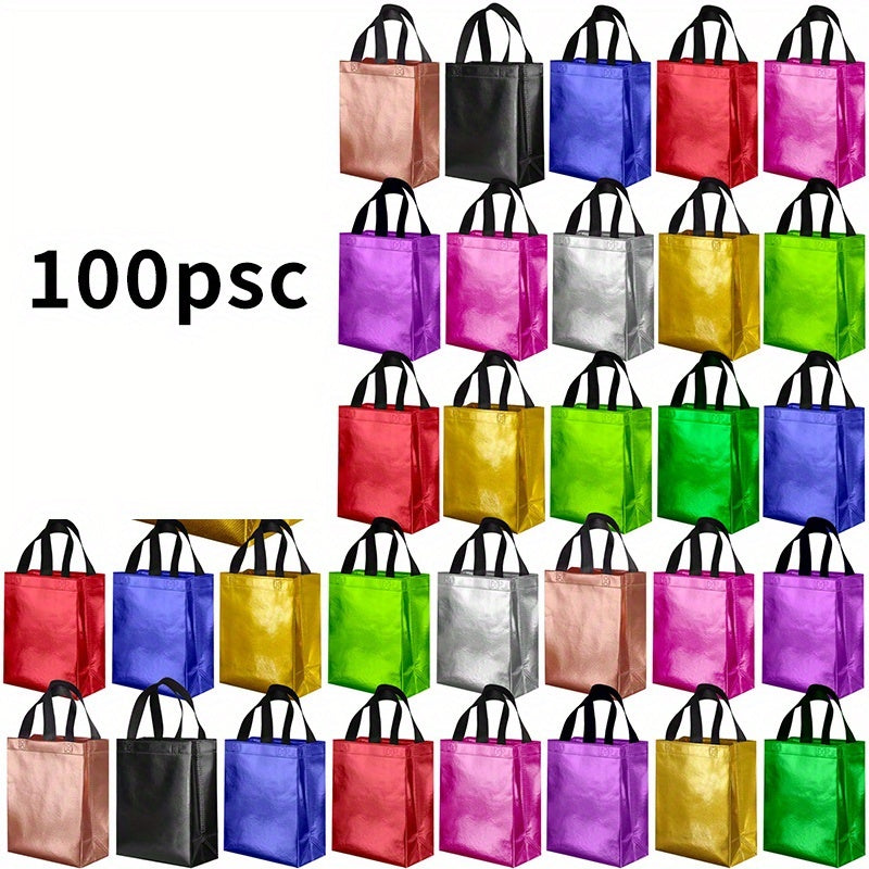 Gift Bags Bulk 100pcs Medium 10.2x12.6x3.9 Inch with Handles - 10 Colors Reusable Paper Gift Bags for Party Favors