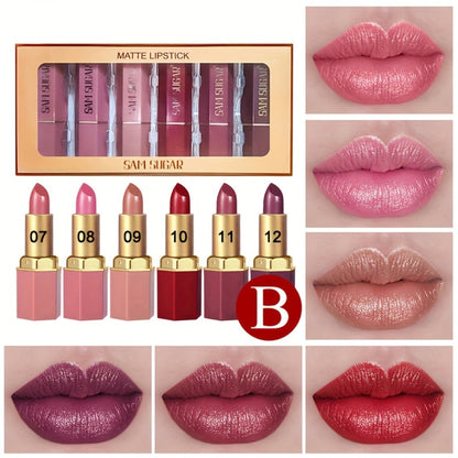 Lip Gloss Set 6pcs Velvet Finish Shiny Lip Color Collection, for Makeup, Travel and Everyday Vanity Use