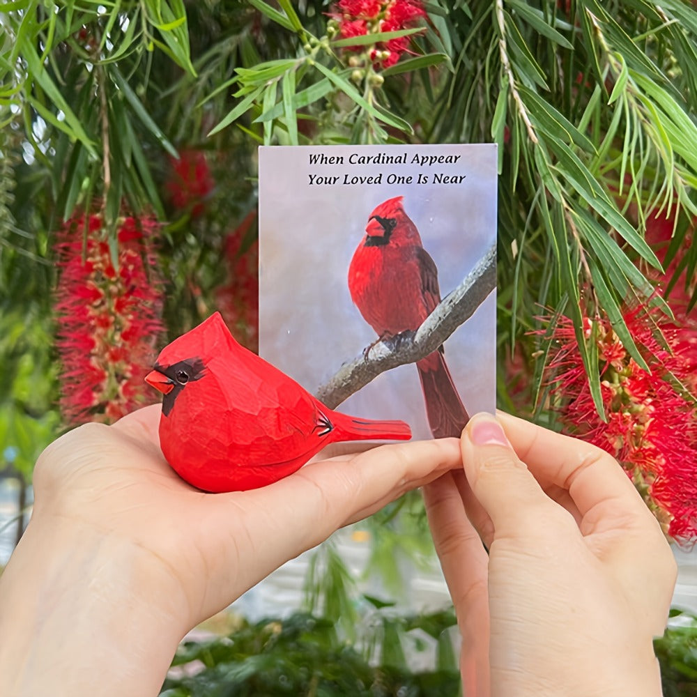 Cardinal Bird Statues Handmade Wood Carving 2pcs - Painted Decorative Bird Figurines for Home for Entryways, Bedrooms and Living Spaces
